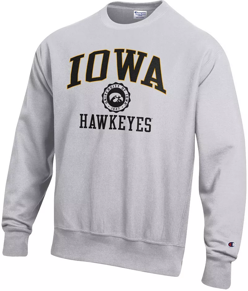 

Мужской пуловер с круглым вырезом Champion Iowa Hawkeyes серебристо-серого цвета с обратной переплетением толстовка