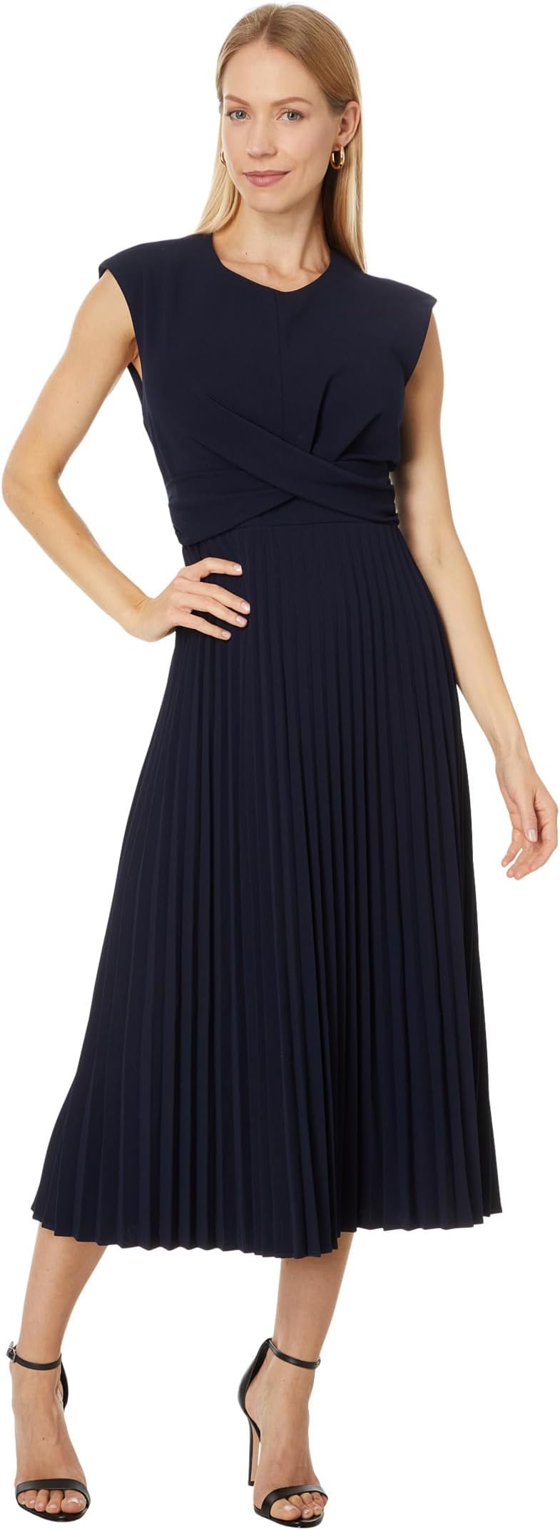 

Платье Calvin Klein Cap Sleeve Scuba Crepe Pleated Skirt Dress, цвет Indigo