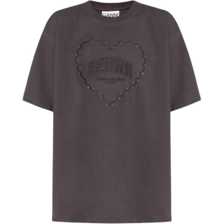 

Футболка с вырезом капелькой и сердцем GANNI, серый