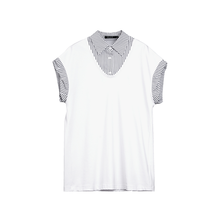 

ELLE Футболка женская белая с лацканом, умеренный вырез, комплект из двух предметов