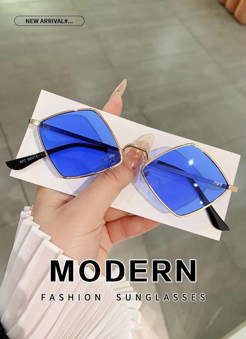 

Солнцезащитные очки в форме ромба для мужчин и женщин - Ретро-очки в металлической оправе - Солнцезащитные очки в маленькой европейской и американской оправе - C8 Gksbnck, C1