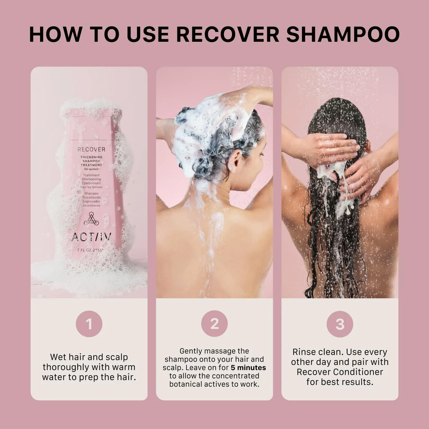 ACTIIV Recover Thickening Shampoo Treatment For Women для более густых и здоровых волос, поддержка здоровья кожи головы, на растительной основе, для окрашенных волос, веганский, для всех типов волос 207 мл — фото 4