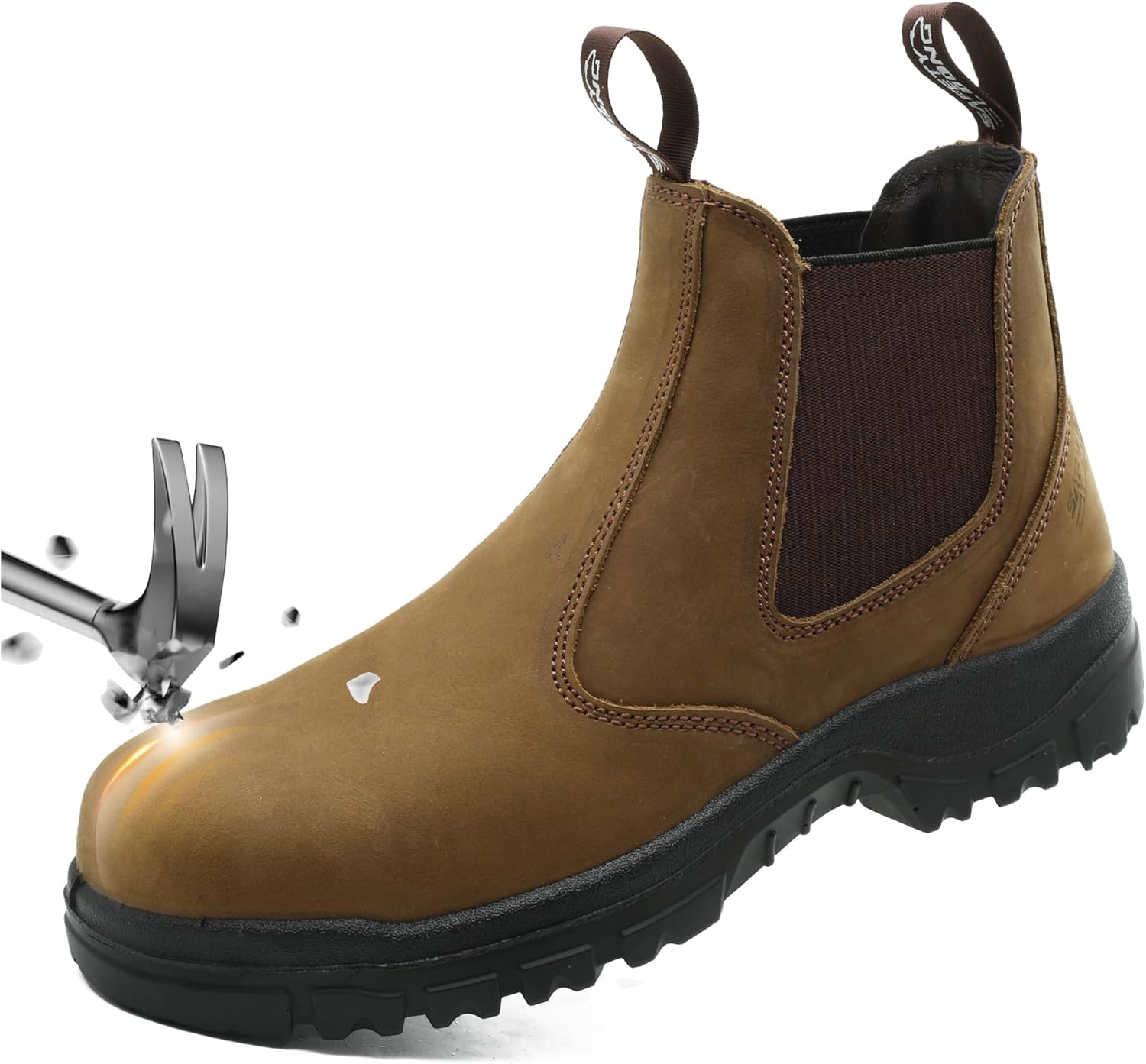 

Ботинки слипоны для мужчин и женщин, композитный носок, комфортные, кожаные, стойкие к истиранию и проколам, с противоскользящей подошвой, модель Chelsea Safety Loong, коричневый