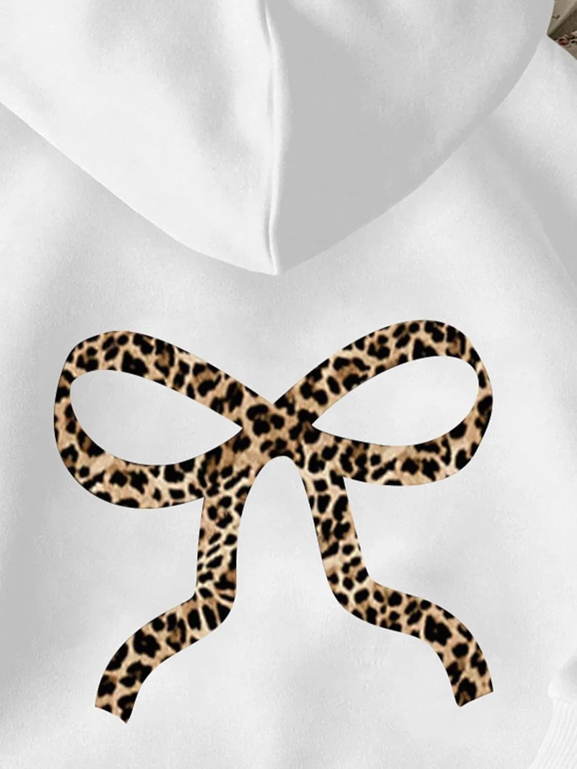 Детская толстовка с капюшоном QJQ, принт бант, White Leopard Bow — фото 2