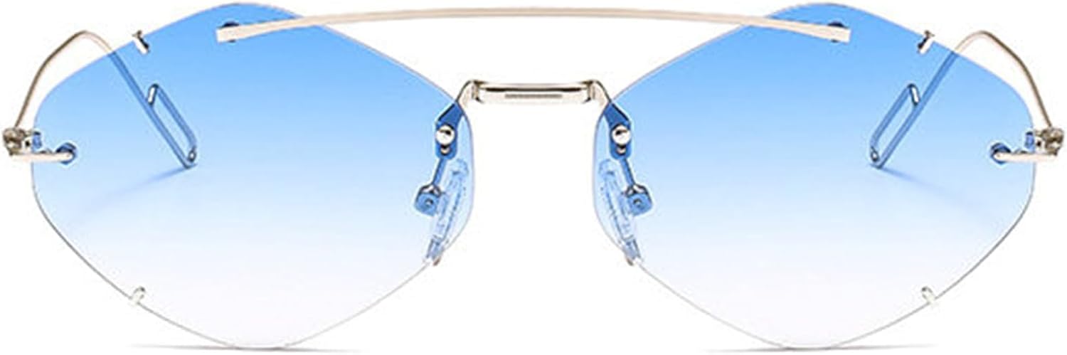 

Солнцезащитные очки Willochra Fashion с двойной перемычкой, без оправы, металлические, для женщин, маленькие, многоугольные, квадратные, для мужчин, шестиугольные, F28, Clear Blue