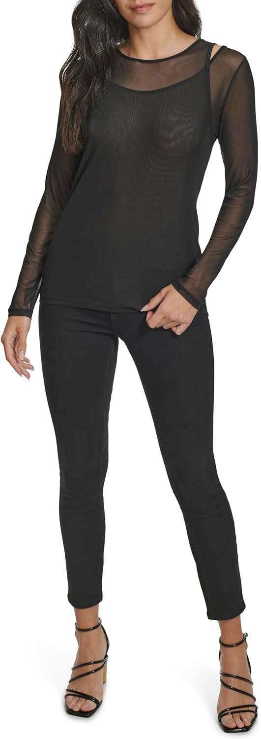 

Женская трикотажная блузка Calvin Klein Longlseeve с отделкой на плечах, Black