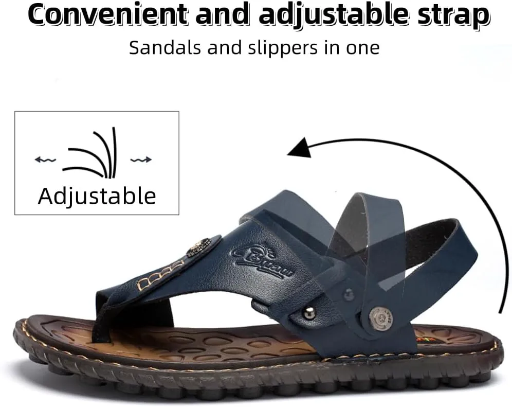 

Мужские повседневные уличные сандалии Asifn с регулируемыми ремешками, шлепанцы для лета, открытым носком, кожаные, удобные, на легкой подошве, синий