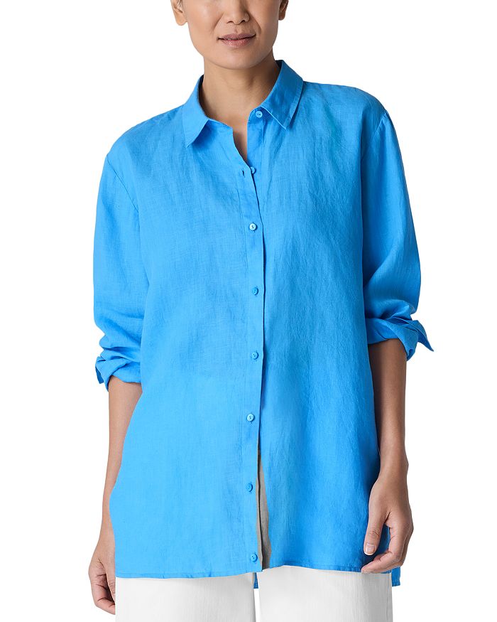 

Льняная рубашка с классическим воротником Easy Eileen Fisher, синий