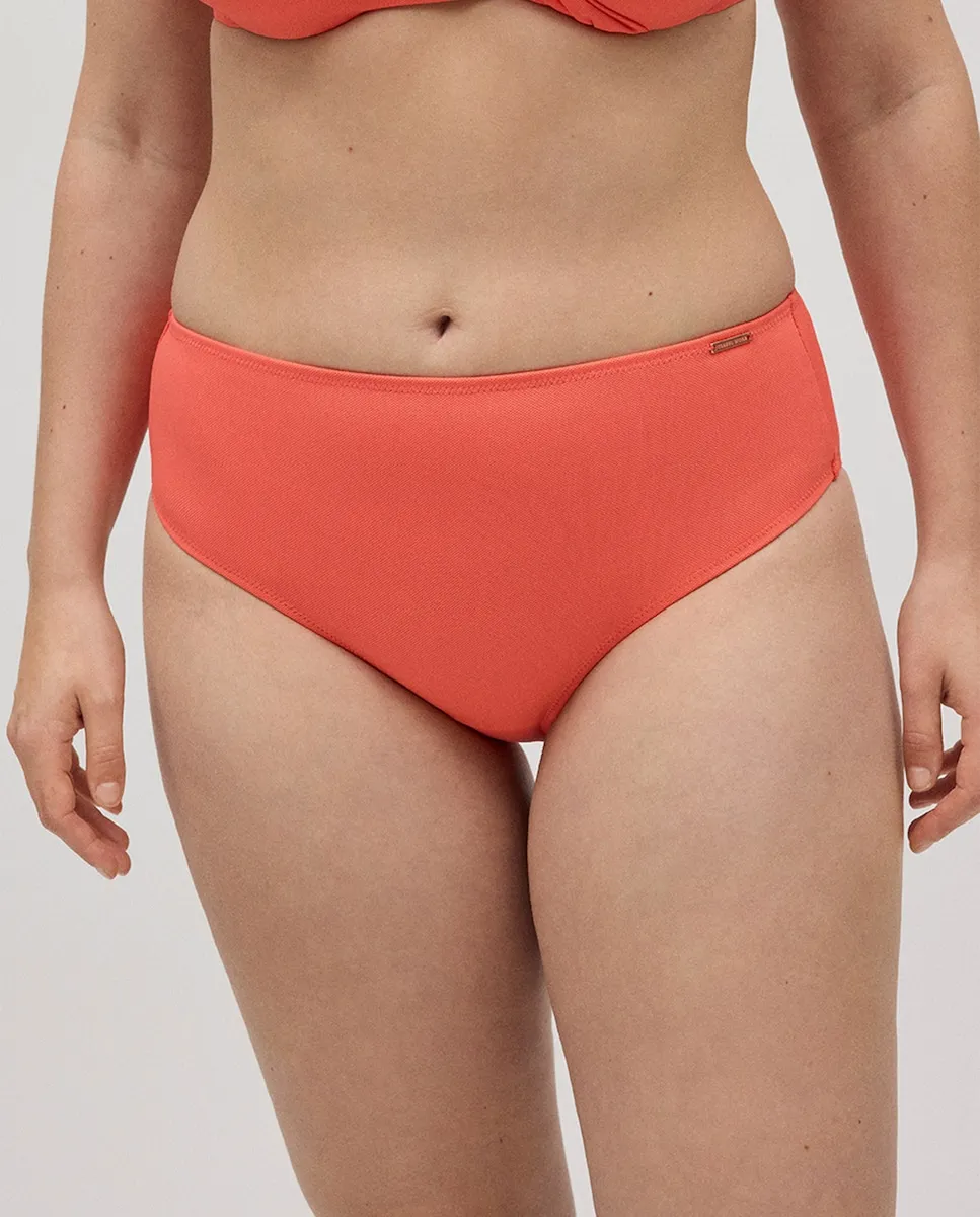 

Плавки бикини с высокой талией из гладкой ткани микропике Ysabel Mora, коралловый