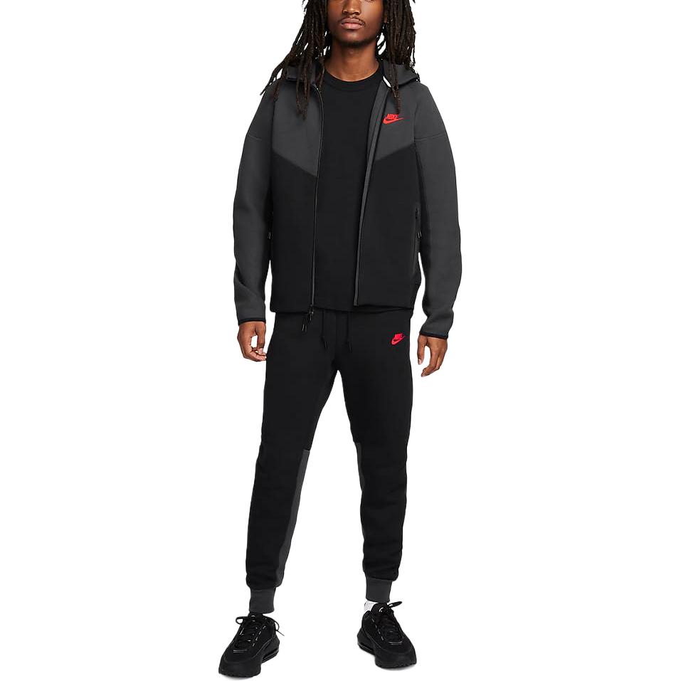 Толстовка Tech Fleece Nike Мужская Черный/Темный Дымчато-Серый/Светло-Красный — фото 4