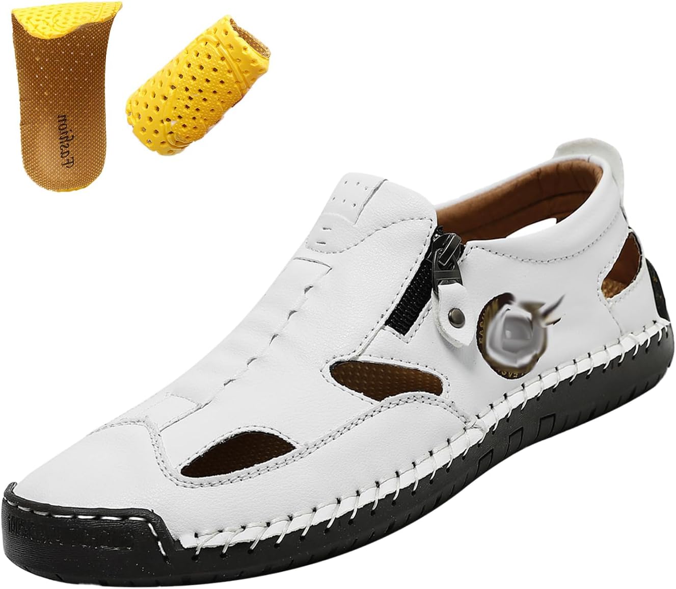 

Мужские летние кожаные слипоны, винтажные удобные лоферы с ручной строчкой, молнией, и прогулок, модные кеды Moyowei, белый