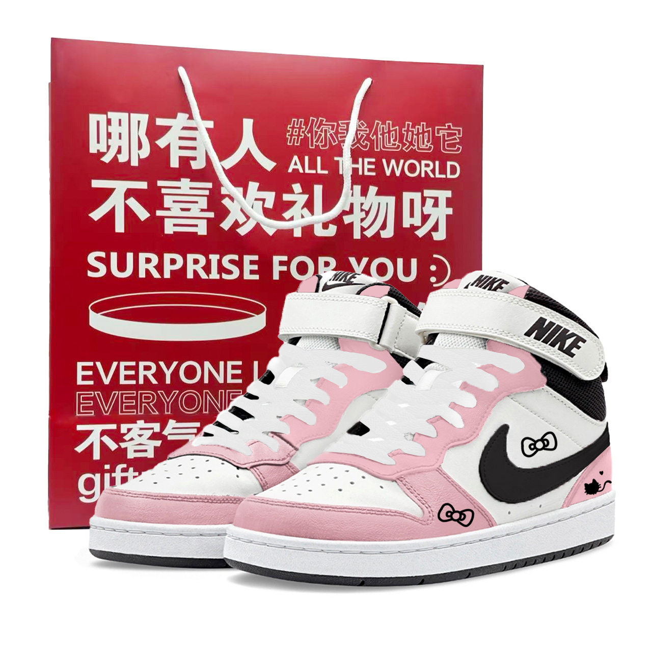 

Nike Court Borough 2 Sweet Pink Meow Slip Resistant Abrasion Resistant Mid top детские скейтбордические кроссовки Black Pink