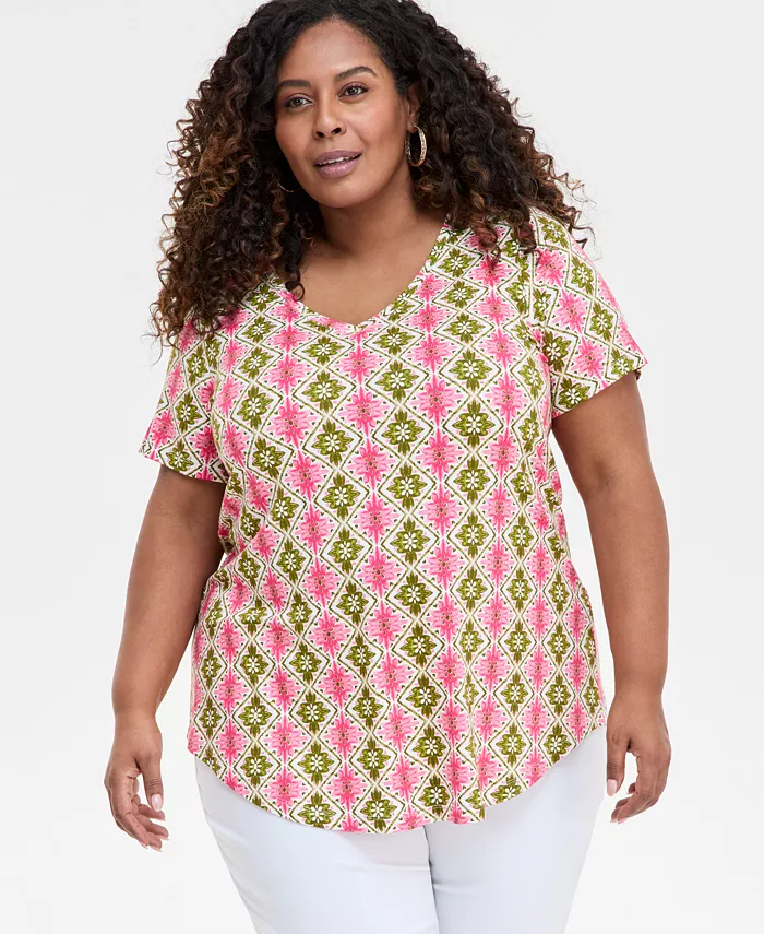 

Топ с принтом и круглым вырезом, Plus Size JM Collection, мультиколор