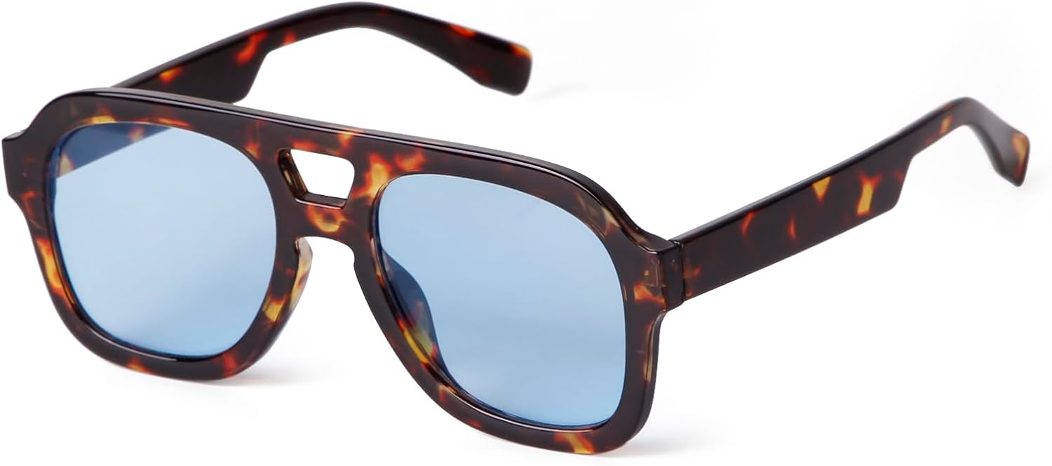 

Солнцезащитные очки-авиаторы JUDOO в стиле ретро 70-х, квадратные, для женщин и мужчин, модные, прямоугольные, с двойной перемычкой, геометрическим рисунком, Tortoise Shell Frame/Light Blue Lens