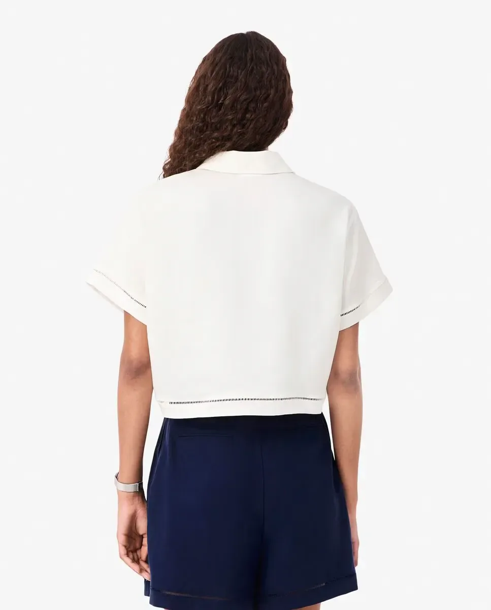 Женская рубашка Lacoste, оверсайз из легкой саржевой ткани, белый — фото 2