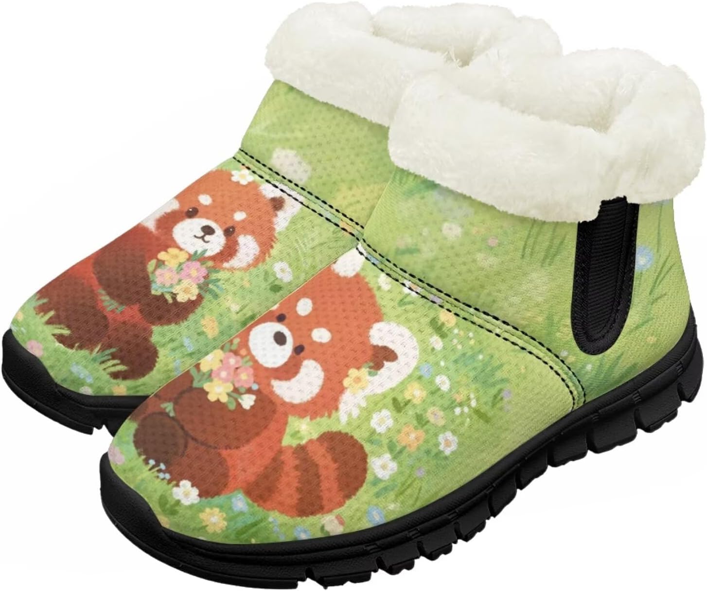 

Зимние сапожки для девочек-детей, противоскользящие прогулочные кроссовки с меховой подкладкой, без шнурков, теплые короткие ботинки Pointodoor, Red Panda