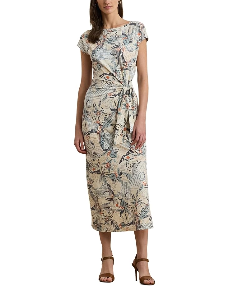 

Платье Lauren Ralph Lauren Tie-Front Print Boatneck Midi Dress, цвет Cream Multi