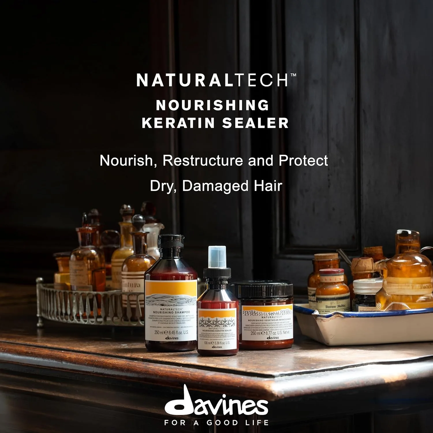 Davines Naturaltech Nourishing Keratin Sealer, восстанавливающий и увлажняющий уход для сухих и поврежденных волос с растительным кератином, 100 мл — фото 2