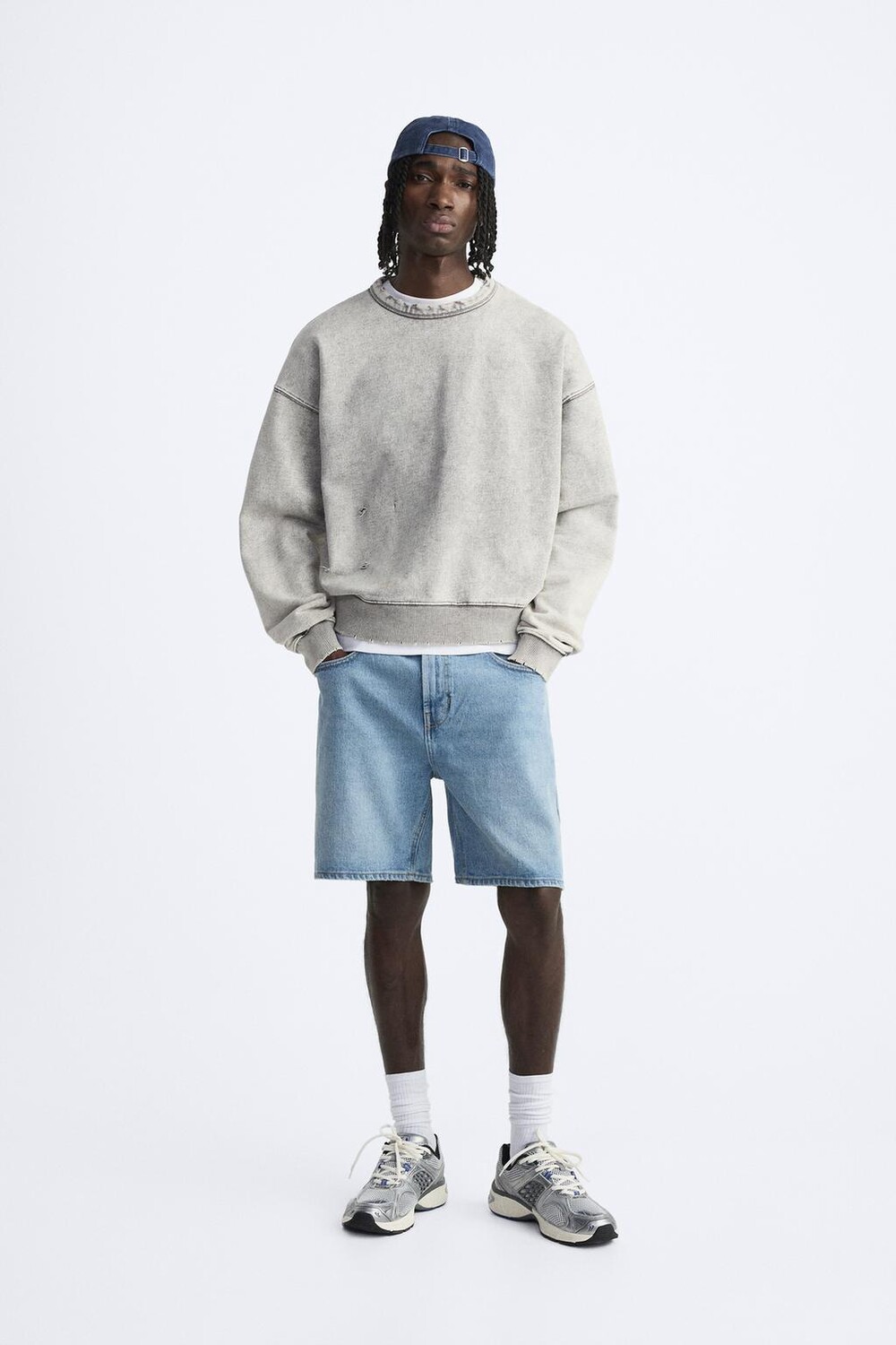 

Базовые джинсовые шорты-бермуды ZARA, синий