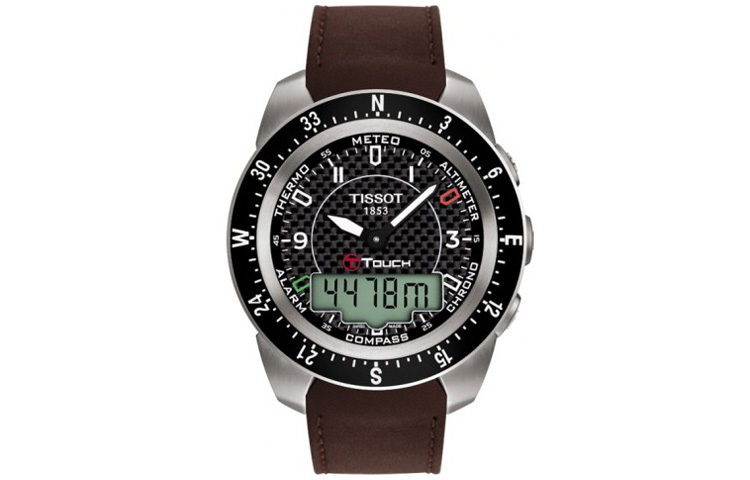 

TISSOT Часы T Touch Smart Collection Quartz Movement Men's Watch Watch 43.6mm Black Dial Titanium Watch Case Leather Strap, Black Dial