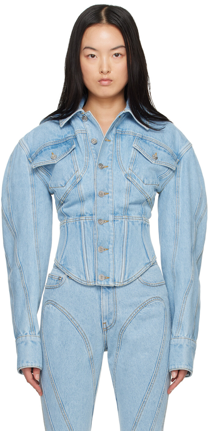 

Синяя джинсовая куртка с корсетом Mugler