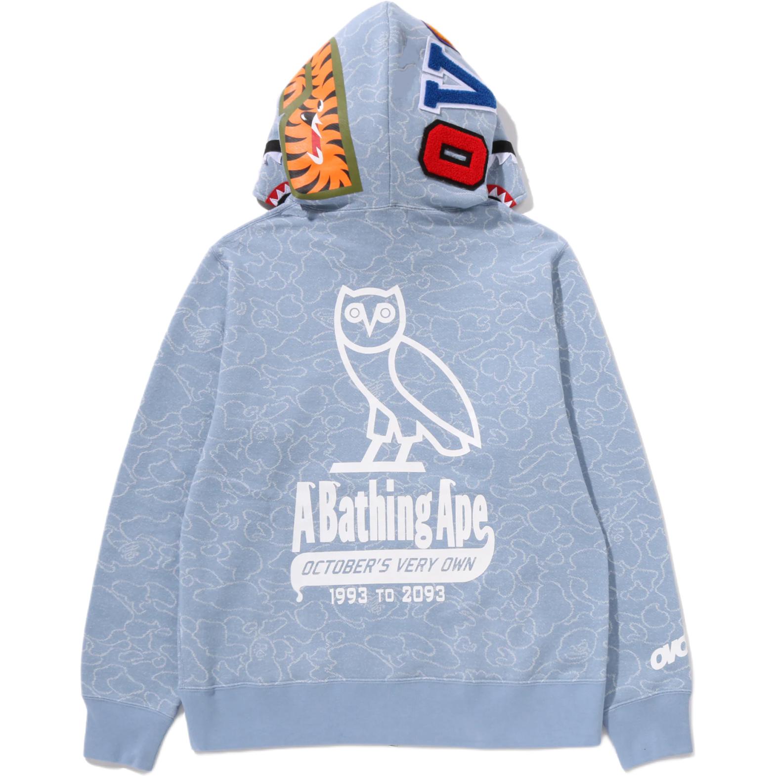 Мужская толстовка x OVO Bape X OVO FW25 A Bathing Ape, светлый синий — фото 4