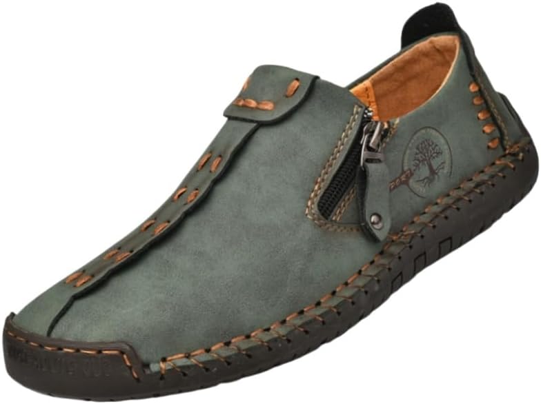 

Мужские ретро-лоферы - с молнией, круглый носок, резиновая подошва, подходят как для повседневной носки, так и для официальных мероприятий Fmshi, зеленый