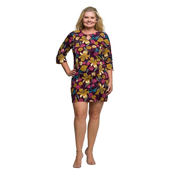 

Платье-футляр с вырезом-замочной скважиной и цветочным принтом Plus size 24Seven Comfort Apparel