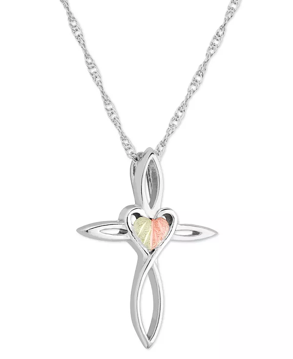 

Ожерелье с подвеской-крестом длиной 18 дюймов из стерлингового серебра с деталями из 12-каратного розового и зеленого золота Black Hills Gold, ss