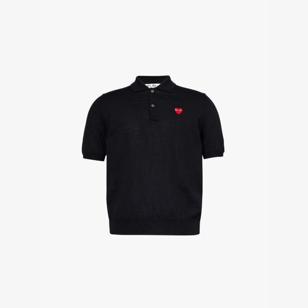 

Футболка-Поло из шерсти с короткими рукавами и логотипом-нашивкой Comme Des Garcons Play, черный