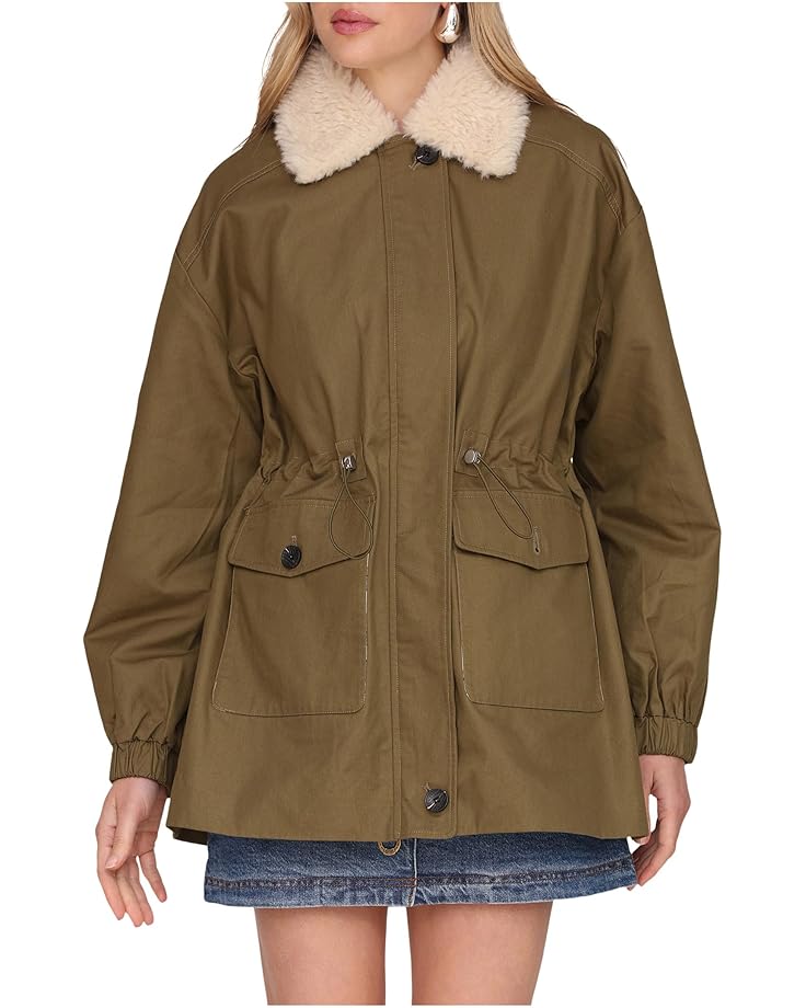 

Женская куртка из хлопка Avec Les Filles Cinched с воротником из искусственной овчины, Army Green