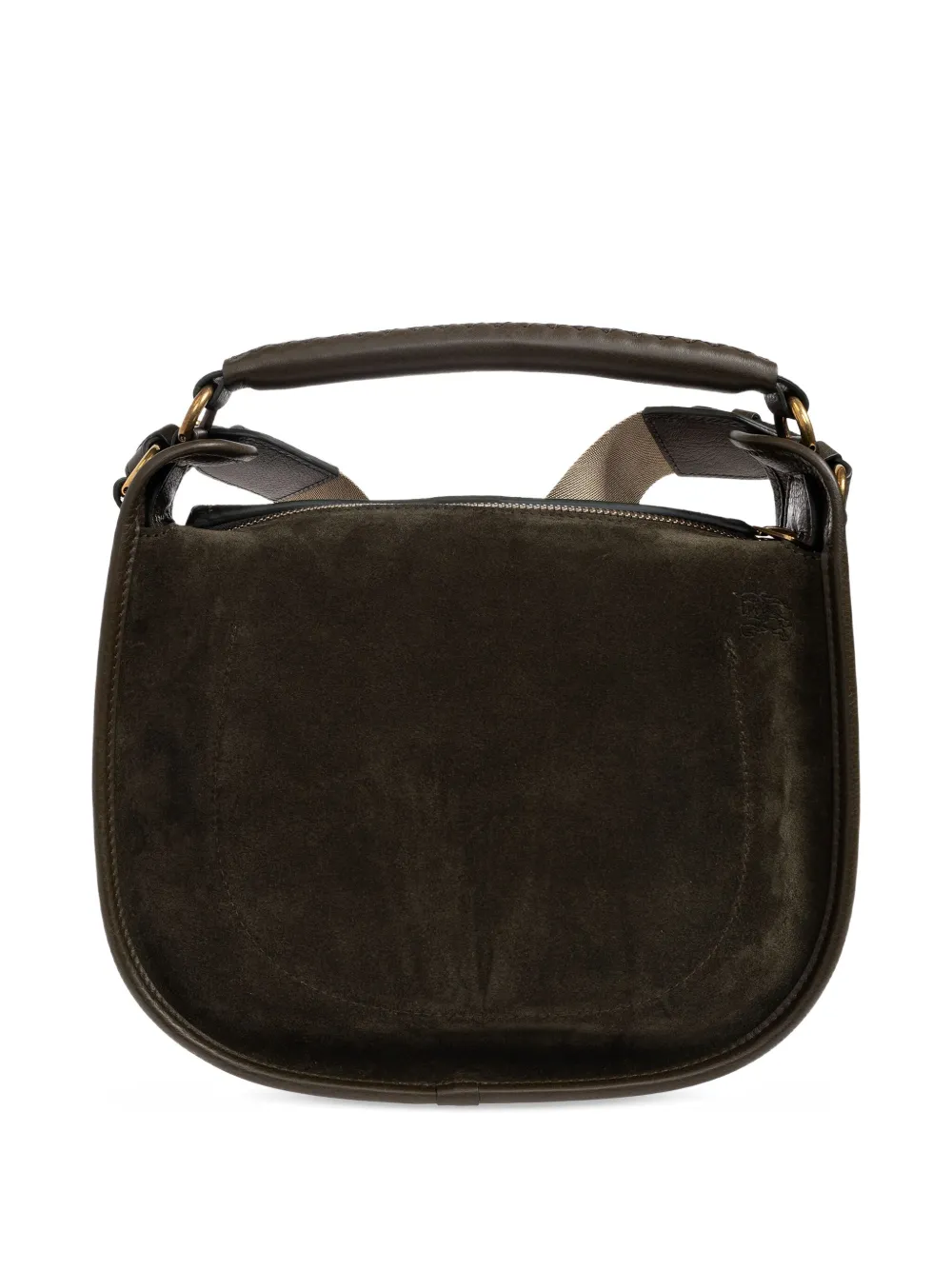 Маленькая кожаная сумка-тоут с ремешком в клетку и пряжкой B Burberry, зеленый — фото 3