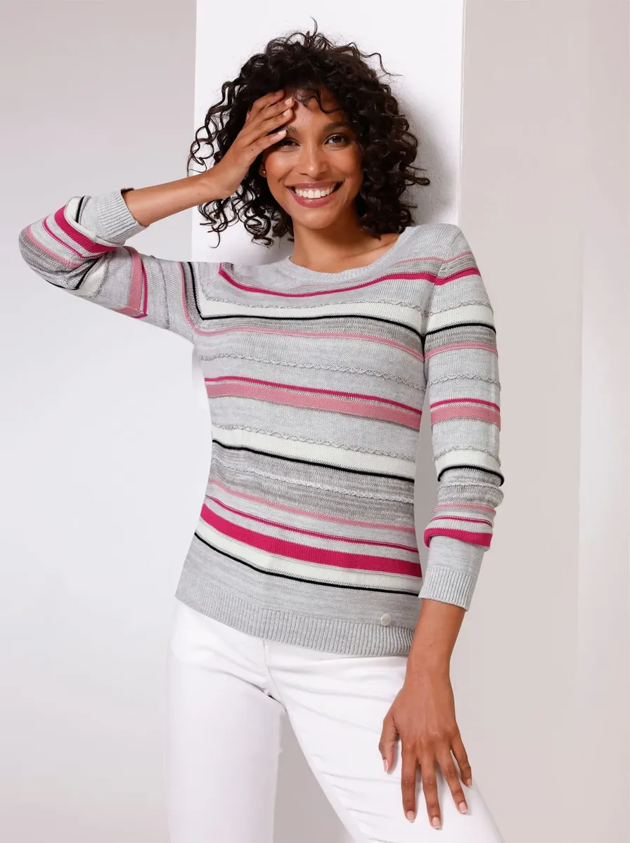 

CREATION L PREMIUM вязаный свитер "свитер из хлопка", цвет Hellgrau-Ecru-Geringelt