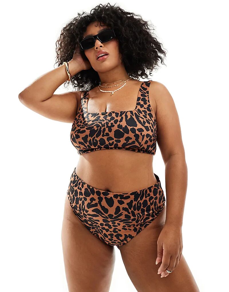

Плавки бикини Curve Adrienne с завышенной талией и крупным анималистичным принтом от ASOS DESIGN