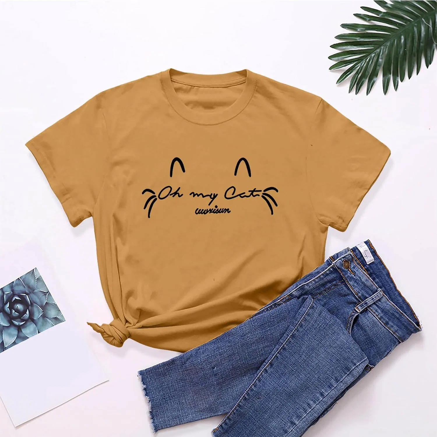 Футболка свободного кроя с круглым вырезом, Women's Short Sleeve T-Shirt, золотой — фото 2
