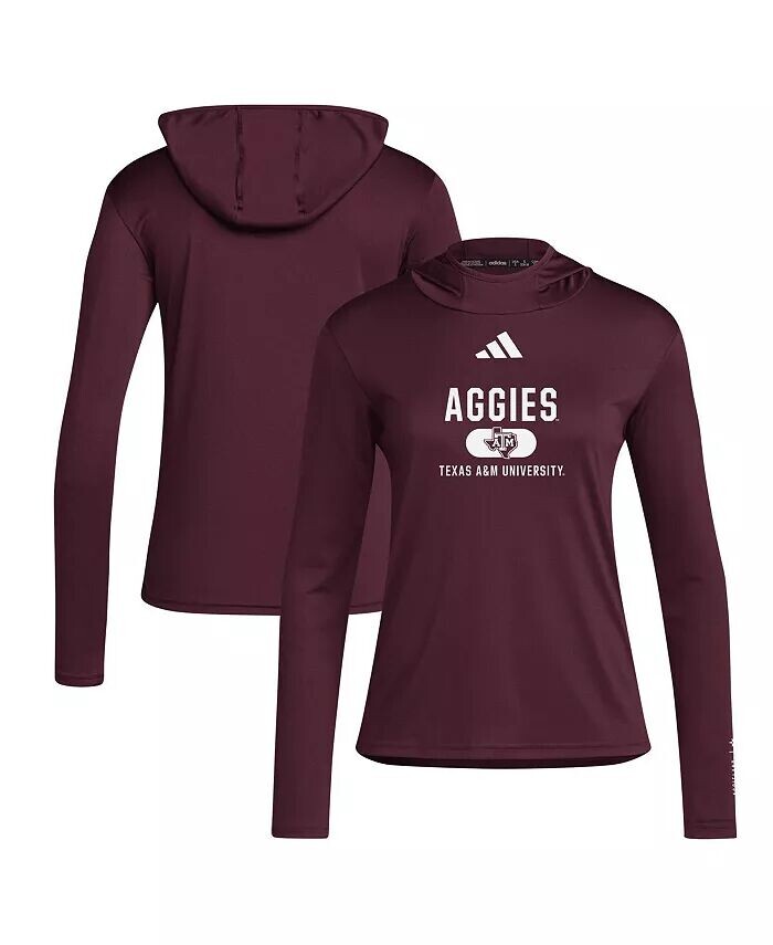 

Женская футболка с капюшоном Maroon Texas AM Aggies с длинным рукавом adidas