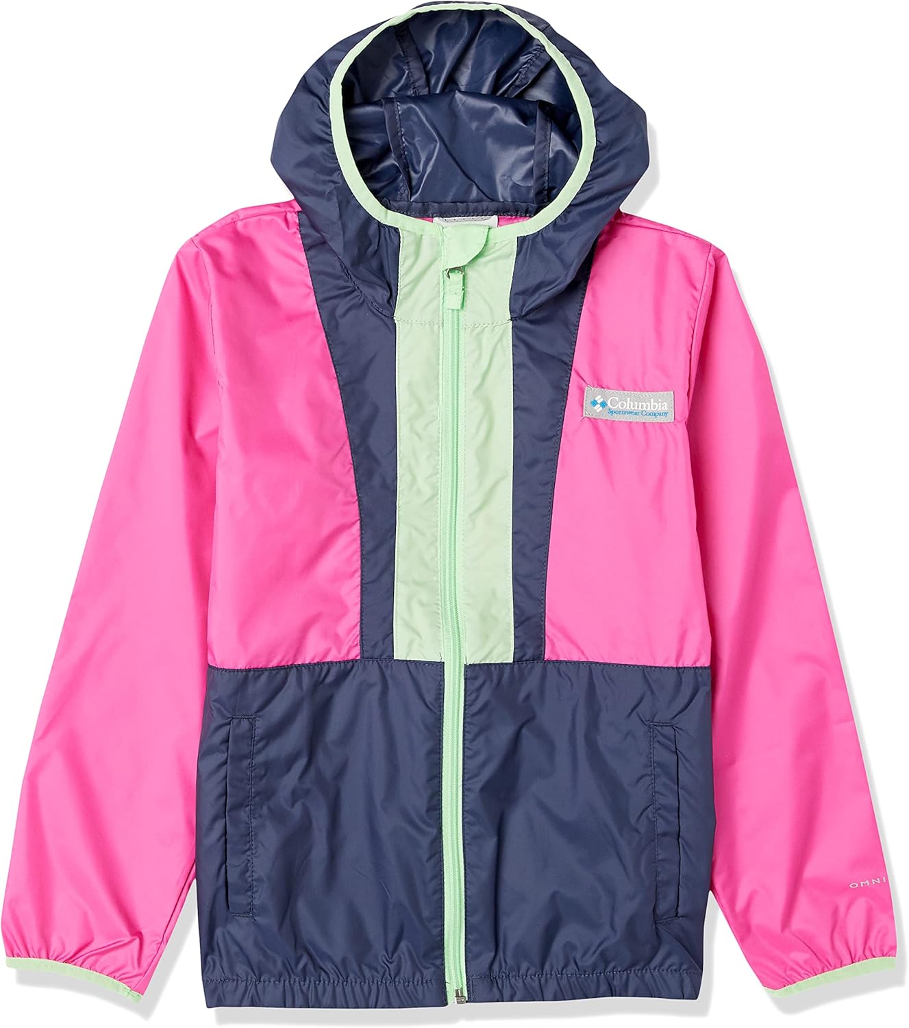 

Columbia Boys' Back Bowl Hooded Windbreaker, Pink Ice/Nocturnal/Key West