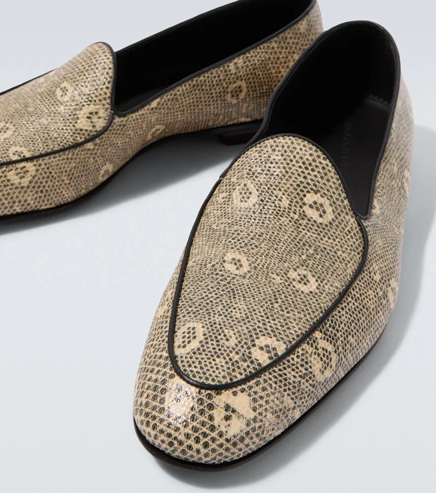 Лоферы из кожи с эффектом змеиной кожи Modena Manolo Blahnik, бежевый — фото 3