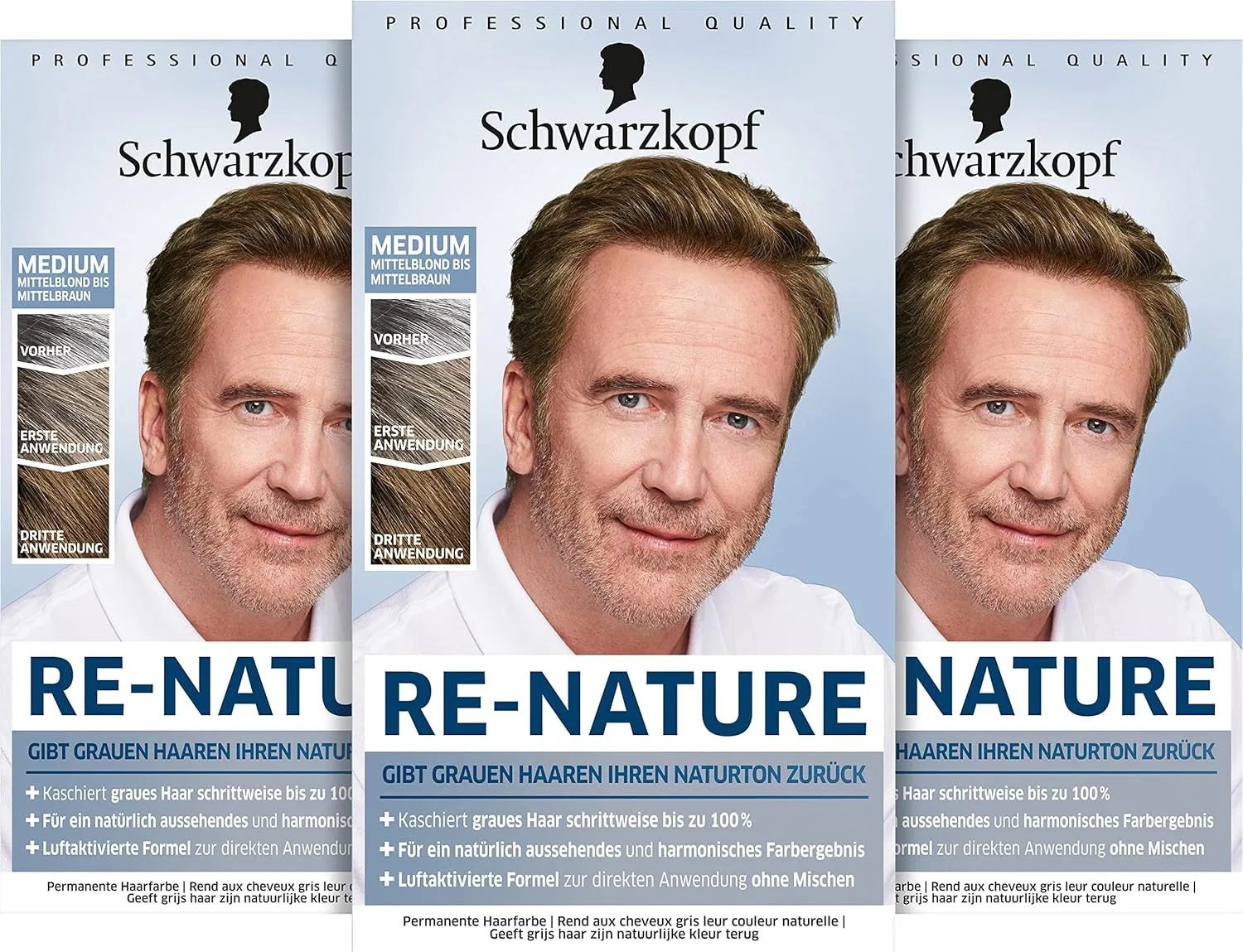 Крем для репигментации волос Men Perfect Re-Nature, 3 x 145 мл Re-Nature, Medium Blonde To Medium Brown Men