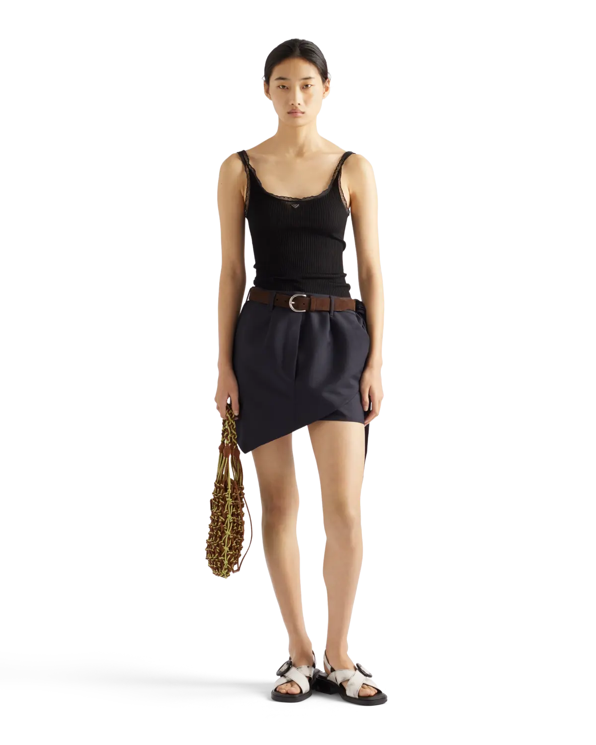 Топ из ребристого хлопка Prada, черный — фото 2