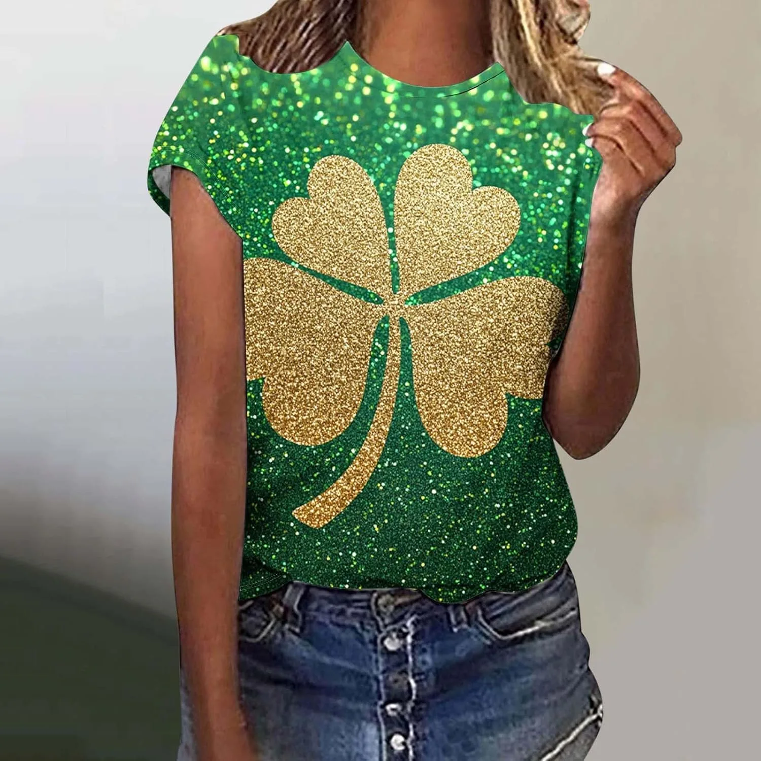 Футболка с принтом клевера для женщин, St Patricks Day, Plus Size — фото 3