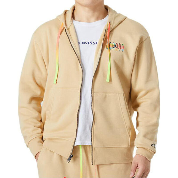 Куртка Men's Nike Printing Alphabet Zipper Hooded Running Fitness Training Jacket Khaki, хаки — фото 3