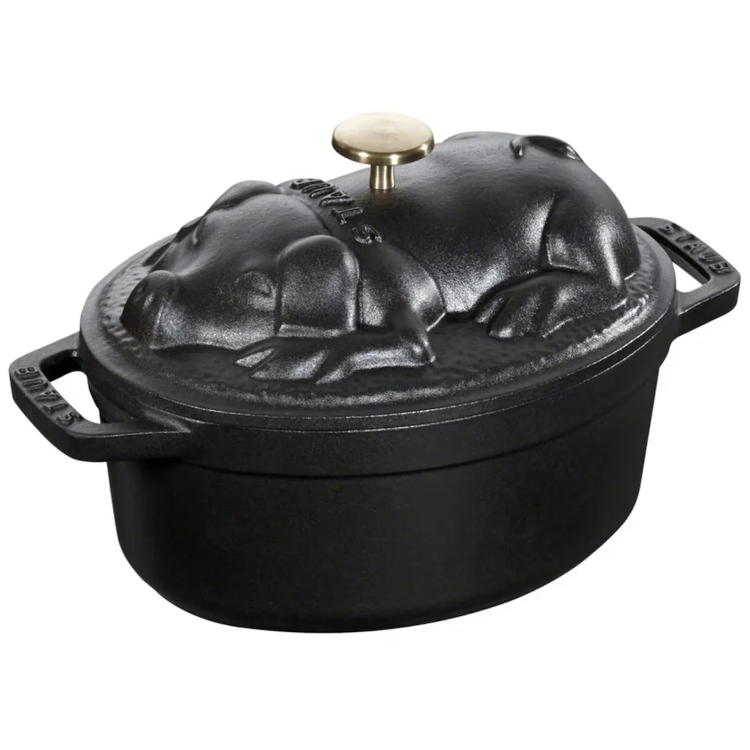 

Кокот чугунный овальной формы Staub Cocotte Piggy, чугун, 1 л, 17 см, черный