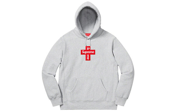 

Толстовка cross box logo hooded sweatshirt 'grey red' Supreme, серый