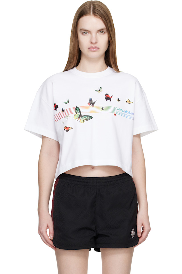 

Укороченная футболка свободного кроя с бабочками Casablanca, белый