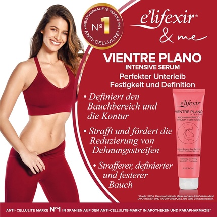 E'LIFEXIR Vientre Plano Интенсивный крем для придания объема, обезвоживания и тонизирования живота, укрепляющий кожу, с SLIMEXIR, РОЗОВЫМ ПЕРЦЕМ и кофеином для мужчин и женщин 150 мл Elifexir — фото 2