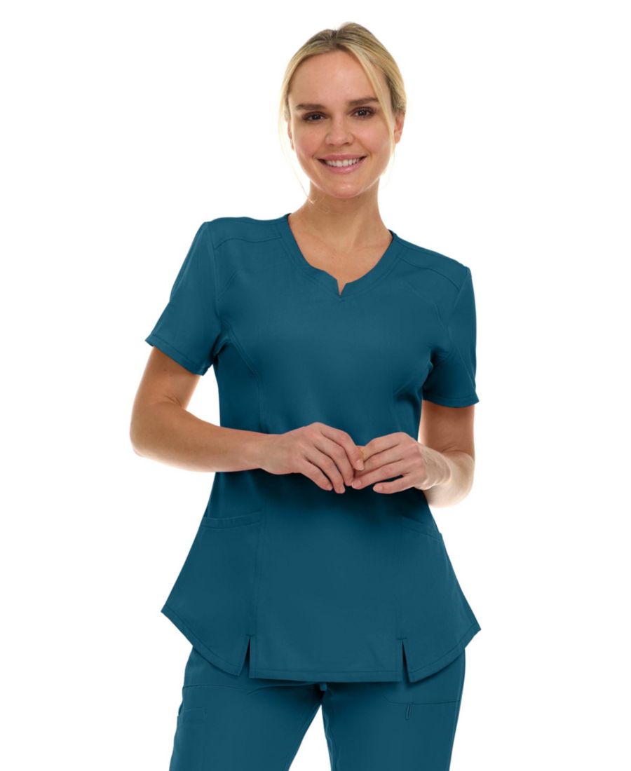 

Женская медицинская рубашка с V-образным вырезом и двумя карманами, эластичная ткань, не требующая особого ухода, цвет жевательная резинка, размер L Medichic, Caribbean