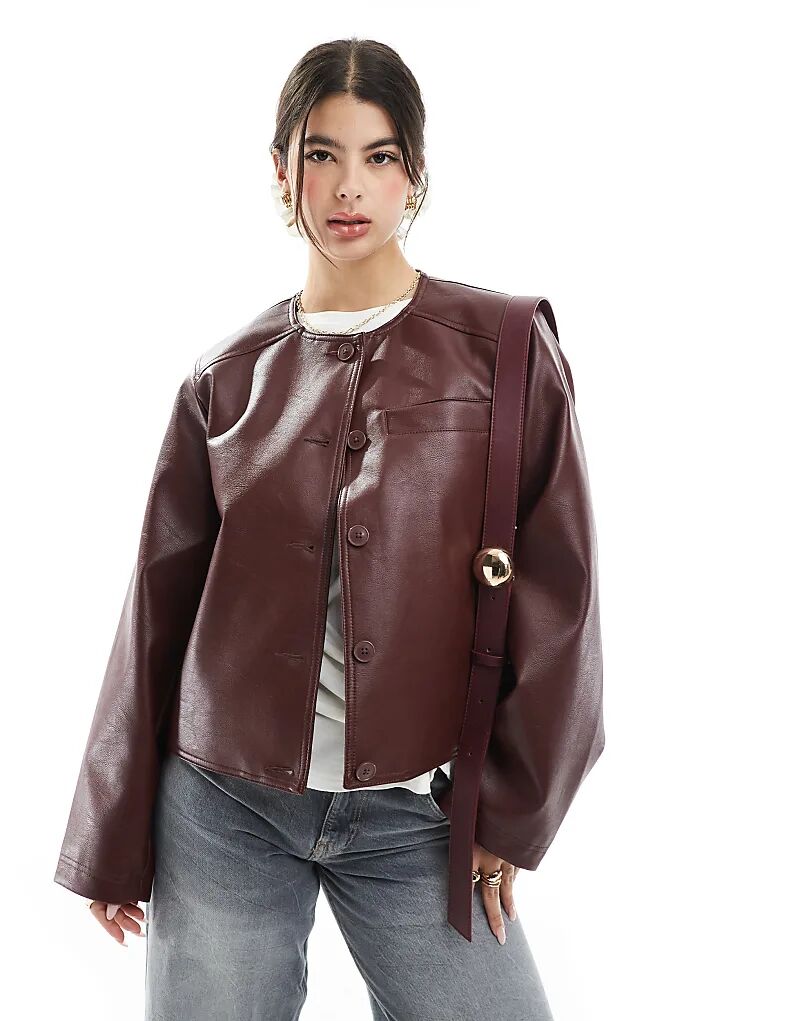

Куртка ASOS DESIGN без воротника из чистой кожи бордового цвета, Красный, Куртка ASOS DESIGN без воротника из чистой кожи бордового цвета