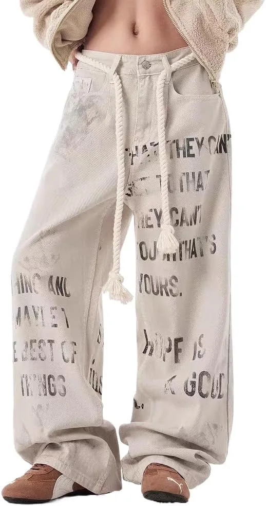 

Джинсы Unisex Y2k 90s Vintage Graffiti Letter Hip Hop Streetwear Grunge Distressed Casual Baggy Wide Leg GYPWRCR