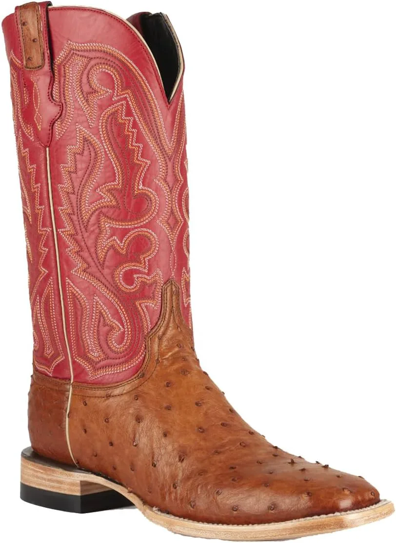 Ковбойские сапоги RESISTOL Cognac Mad Dog Full Quill Ostrich с квадратным носком